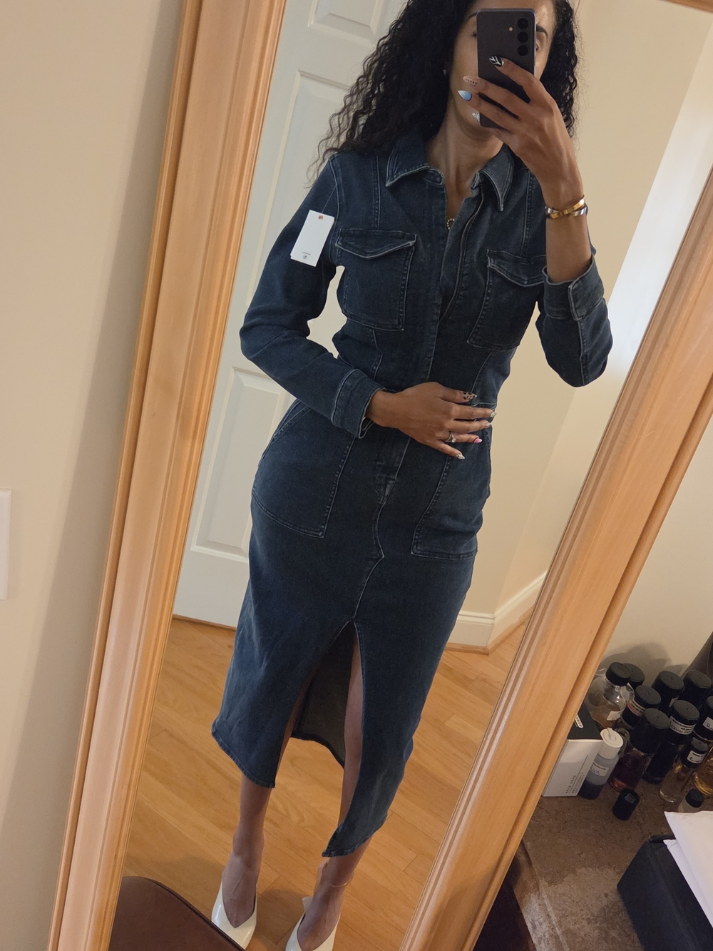 Good American Long Sleeve Midi Denim Dress NWT Retail $229-retrofete-zara-revolv - Picture 8 of 12